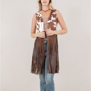 Brown and White Fringe Vest